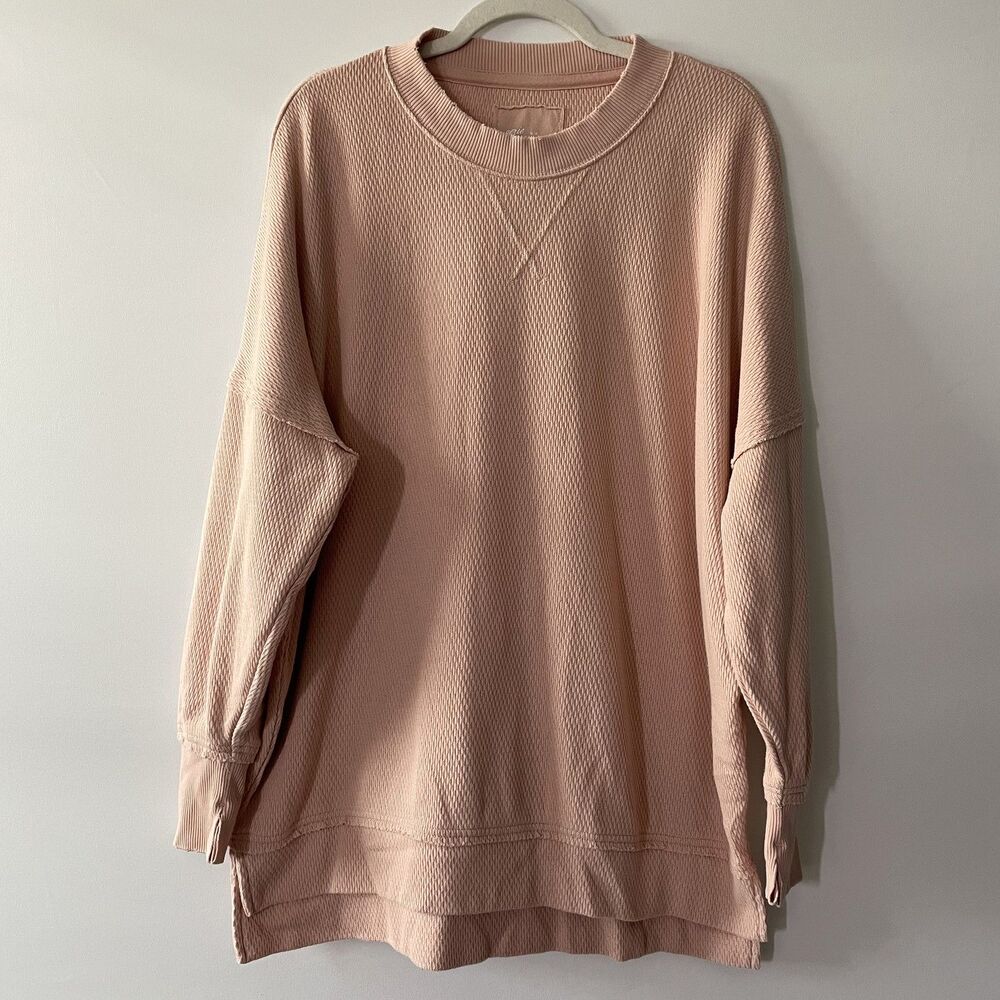 Aerie Waffle Knit Tunic Sweatshirt Long Sleeve Pink Women's Size M-(dmp)